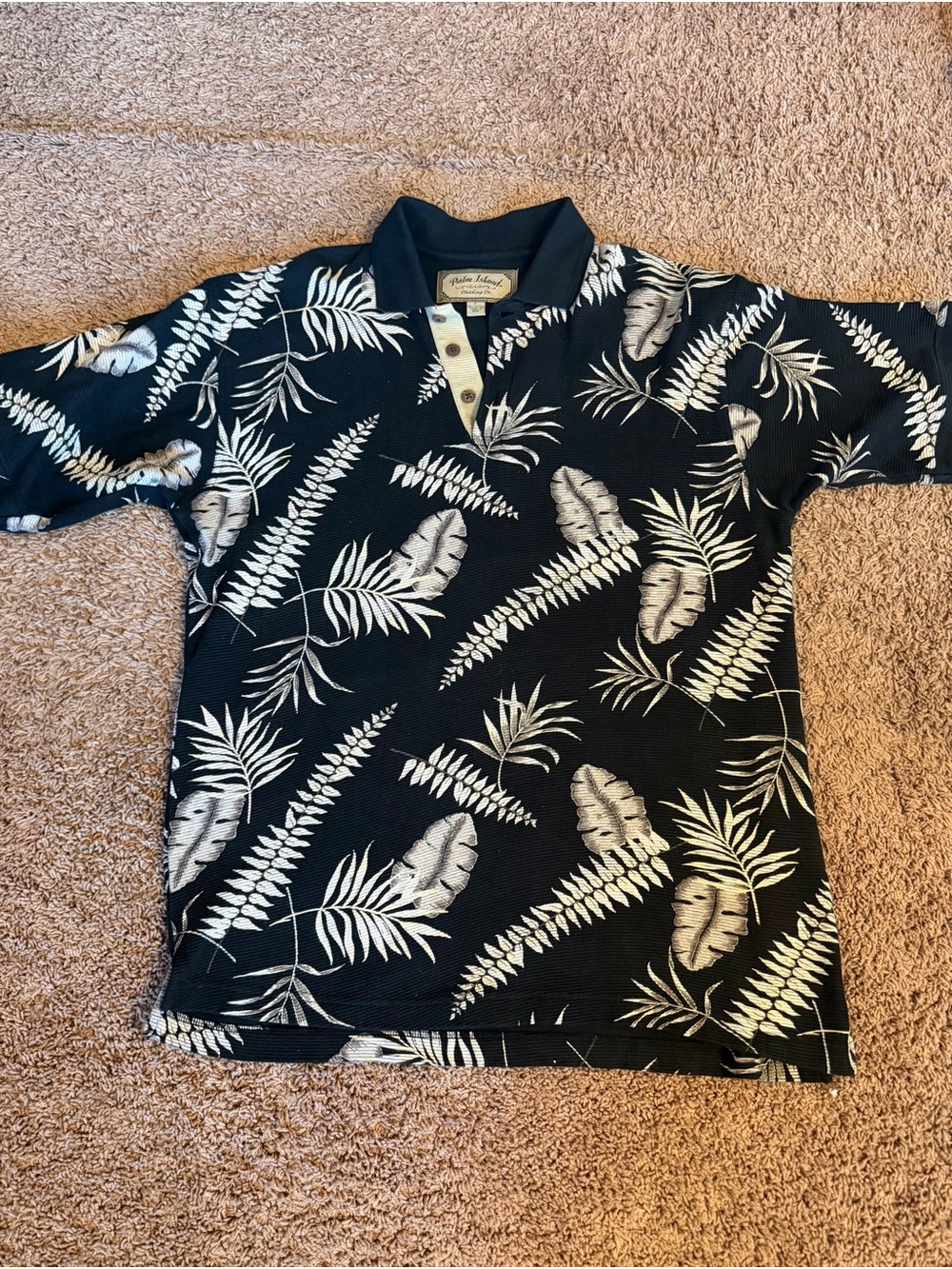 Palm Island Black Tropical Print Polo Shirt